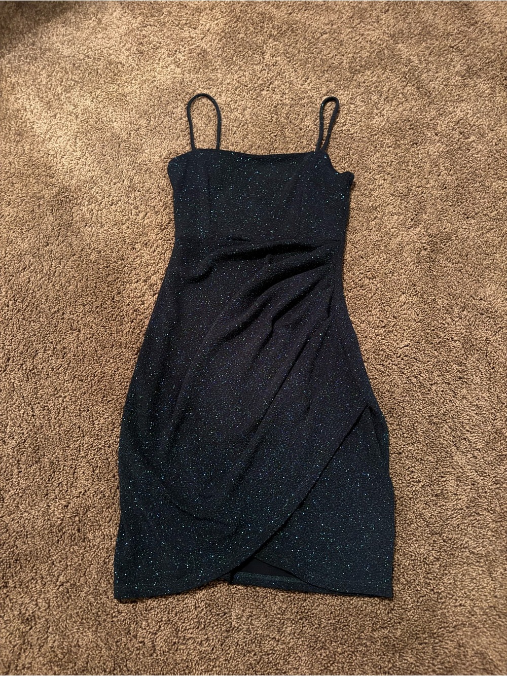 Windsor Black and Green Glitter Spaghetti-Strap Mini Dress